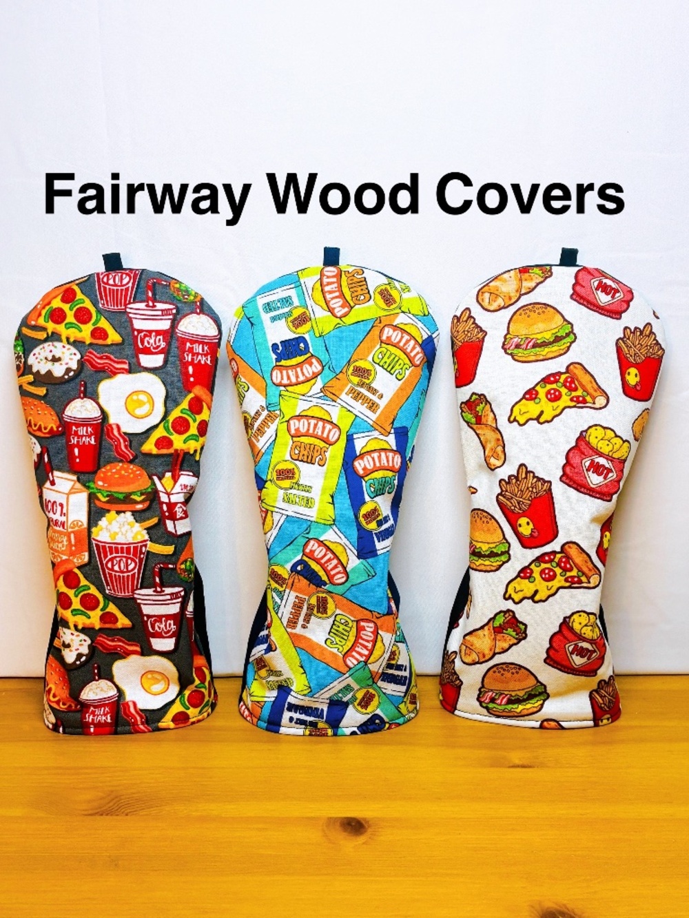 Golf Head Cover Set - Fairway Wood Covers x 3 Food Lovers Handmade by Shizu
